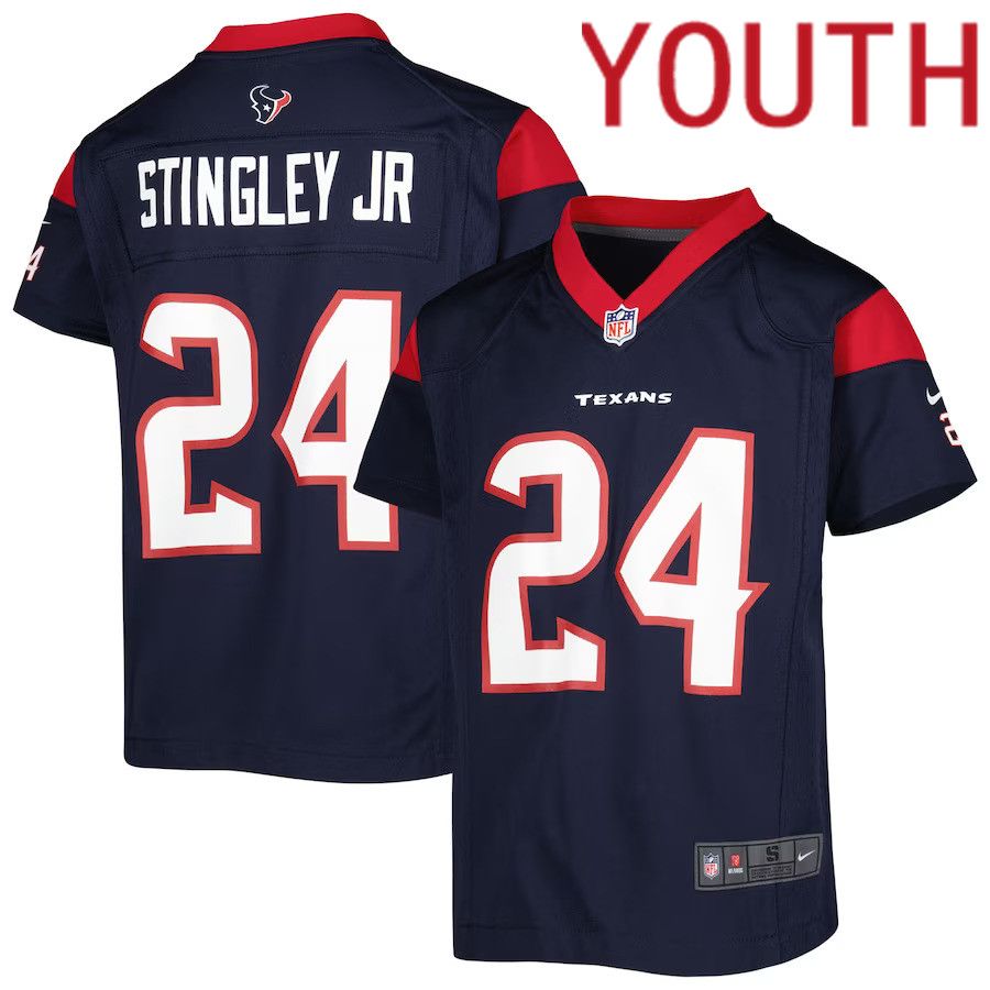 Youth Houston Texans 24 Derek Stingley Jr. Nike Navy Game NFL Jersey